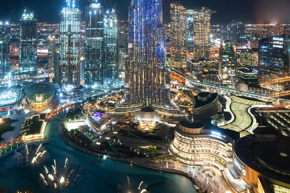 city skyline during night time