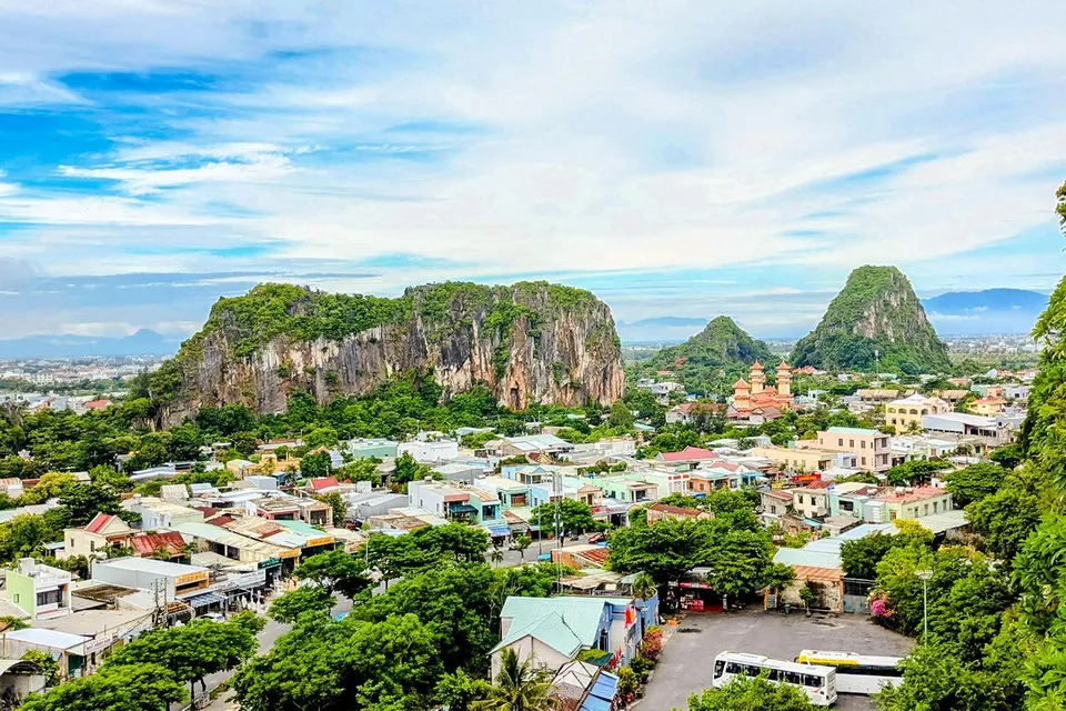Marble Mountains landscape with city view in Da Nang, Vietnam.
