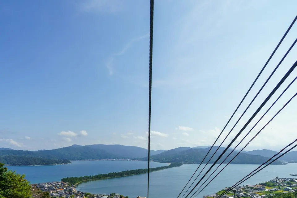 Ropeway overlooking amanohashidate sandbar and bay