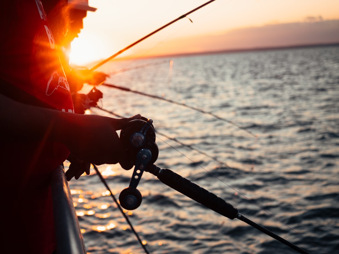 People fishing on a boat at sunset