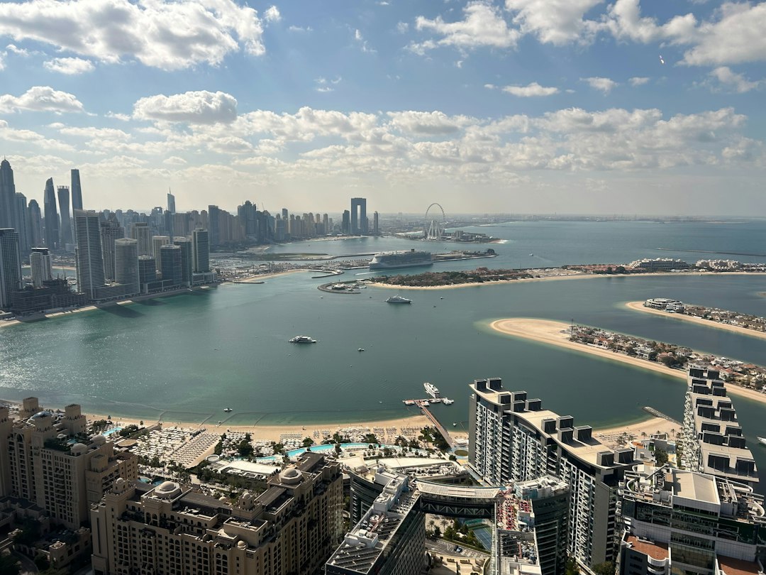 An aerial view of a city and a body of water