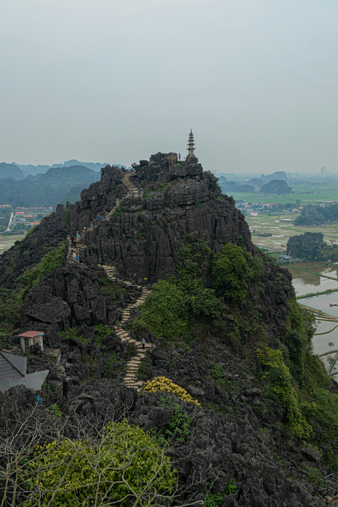 A winding path leads to a pagoda on a peak